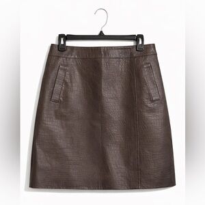 Margaret Godfrey Croc Embossed Leather Skirt Vintage A-Line Y2K Size 8 Brown